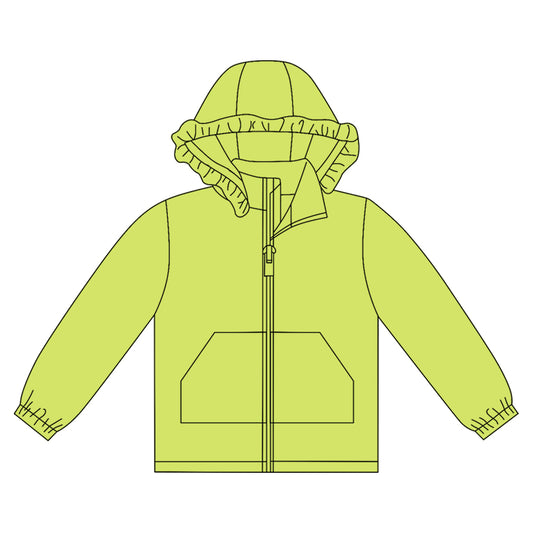 MOQ 8 preorder GT1274 Solid Grass Green Ruffle Hooded Zipper Long Sleeve Girls Top 202509