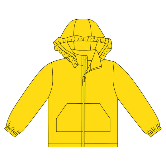 MOQ 8 preorder GT1277 Solid Yellow Ruffle Hooded Zipper Long Sleeve Girls Top 202509
