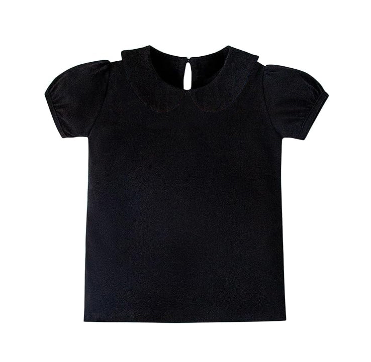 MOQ 8 Preorder GT1304 Solid Black Doll Collar Short Sleeve Girls Yoga Tops 202510