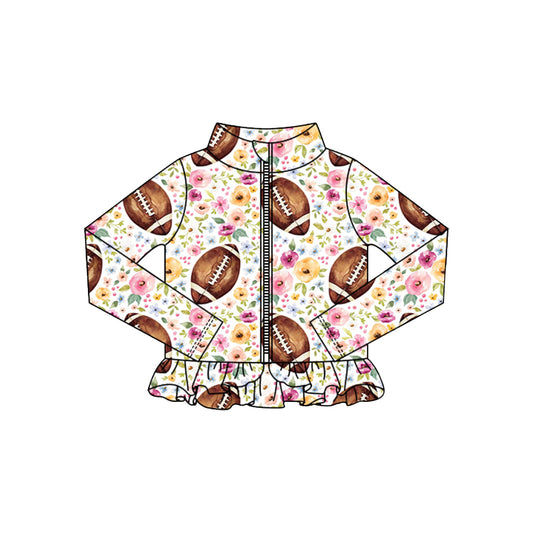 MOQ 5 Preorder GT1324 Floral Rugby Pattern Ruffle Zipper Long Sleeve Girls Yoga Tops 202510
