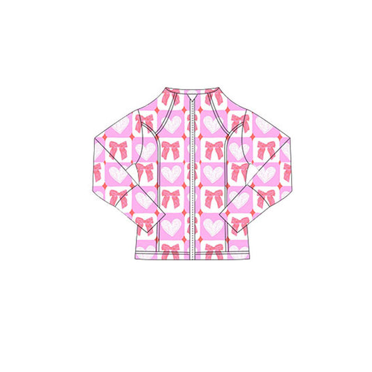 MOQ 5 Preorder GT1341 Valentine's Day Love Bows Plaid Pink Zipper Long Sleeve Girls Yoga Tops 202510