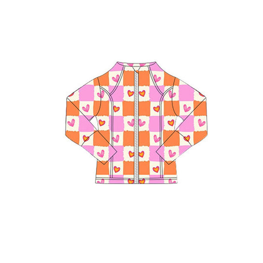 MOQ 5 Preorder GT1342 Valentine's Day Love Orange Pink Plaid Zipper Long Sleeve Girls Yoga Tops 202510