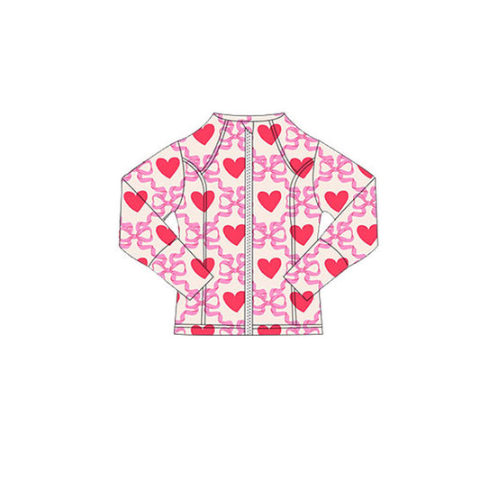 MOQ 5 Preorder GT1344 Valentine's Day Love Bows Beige Pink Zipper Long Sleeve Girls Yoga Tops 202510