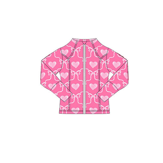 MOQ 5 Preorder GT1346 Valentine's Day Bows Love Rose Pink Zipper Long Sleeve Girls Yoga Tops 202510
