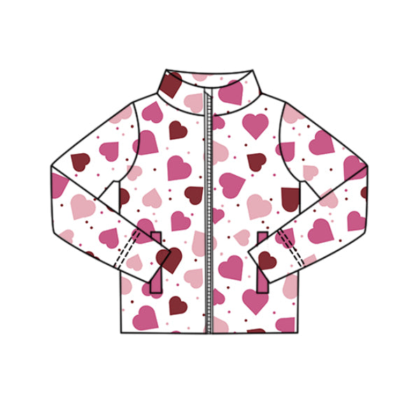 MOQ 5 Preorder GT1370 Valentines Day Love White Zipper Long Sleeve Girls Yoga Tops 202510