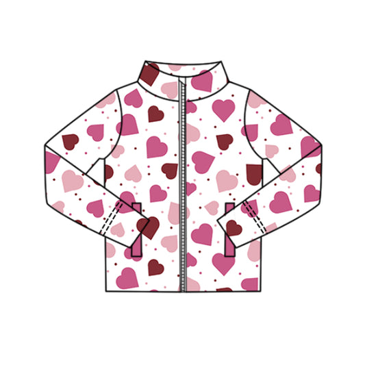 MOQ 5 Preorder GT1370 Valentines Day Love White Zipper Long Sleeve Girls Yoga Tops 202510