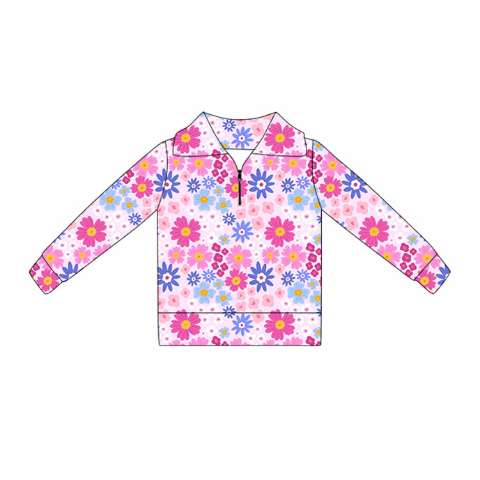 MOQ 5 Preorder GT1373 Flower Rose Red Zipper Collar Long Sleeve Girls Yoga Tops 202510