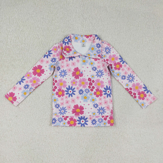 GT1373 Flower Rose Red Zipper Collar Long Sleeve Girls Yoga Tops 202512 RTS