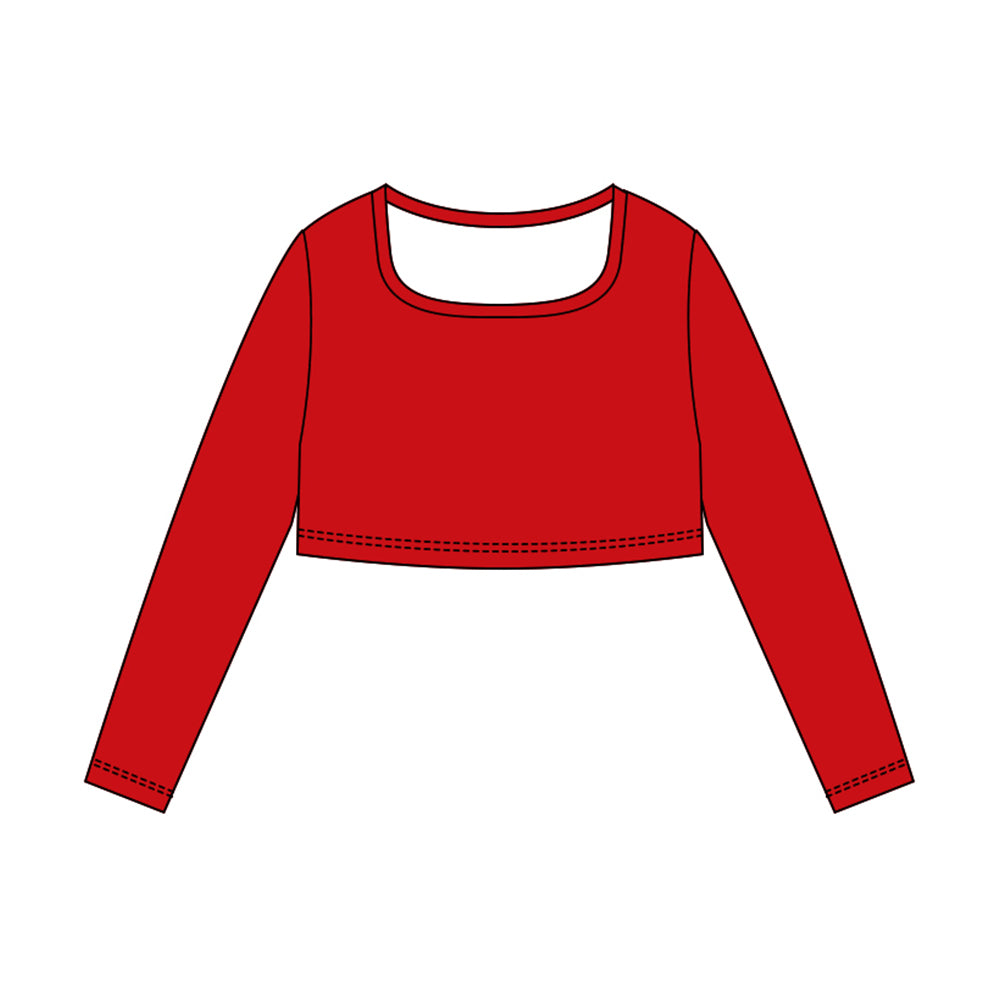 MOQ 5 Preorder GT1380 Solid Red Long Sleeve Girls Yoga Tops 202510