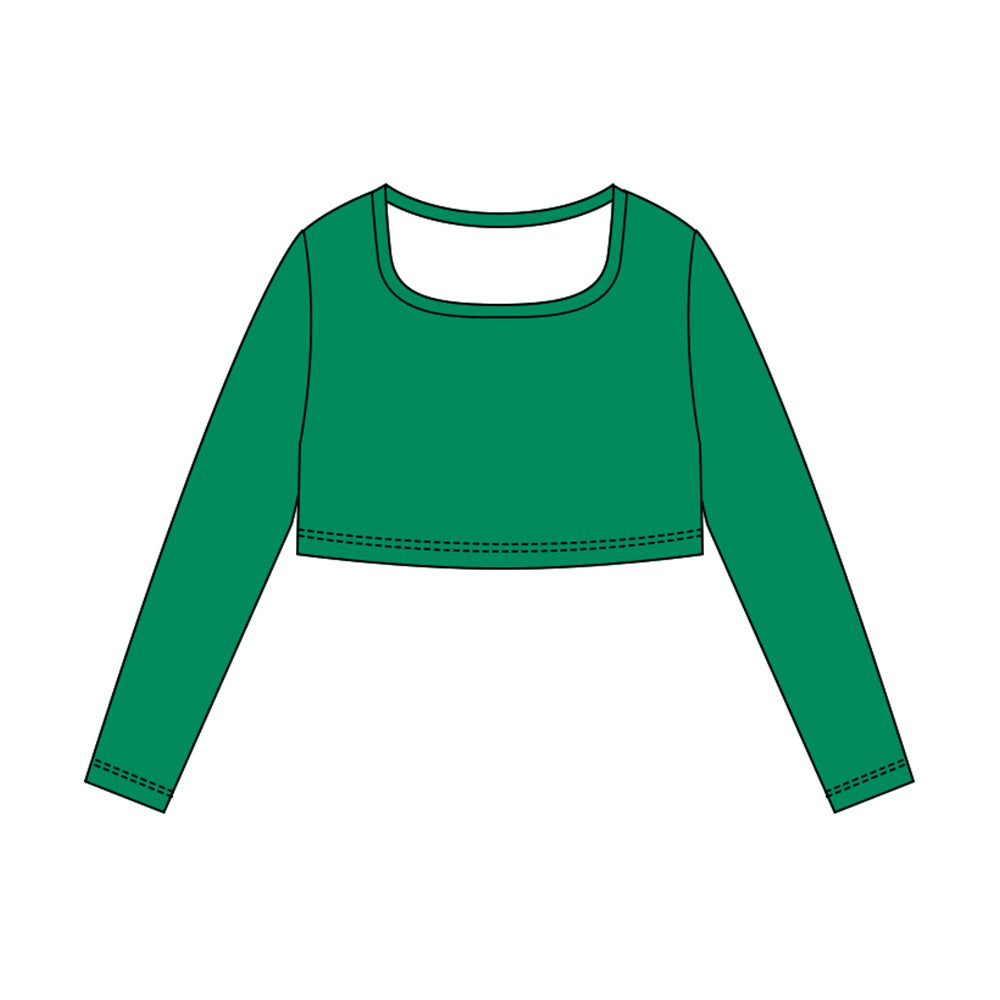 MOQ 5 Preorder GT1385 Solid Green Long Sleeve Girls Yoga Tops 202510
