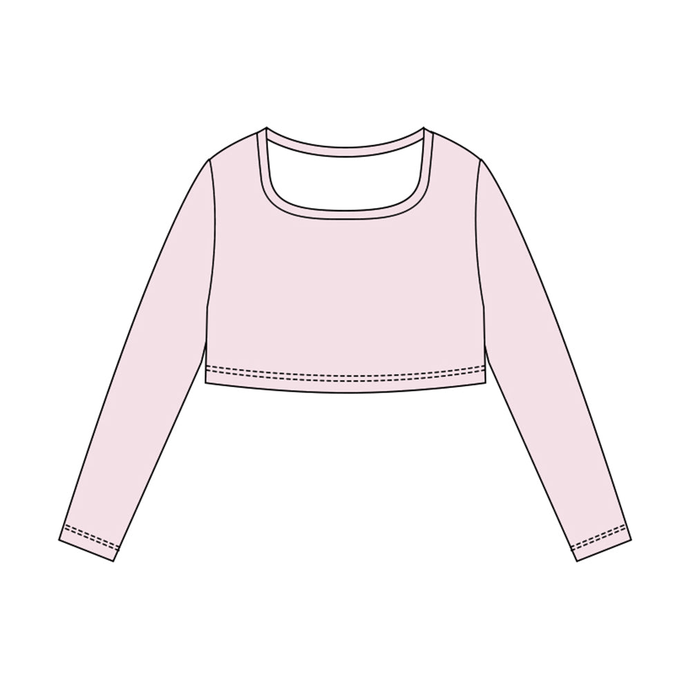 MOQ 5 Preorder GT1386 Solid Light Pink Long Sleeve Girls Yoga Tops 202510