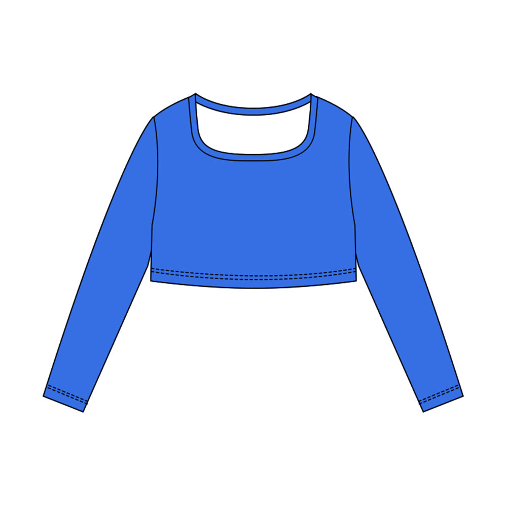 MOQ 5 Preorder GT1389 Solid Blue Long Sleeve Girls Yoga Tops 202510