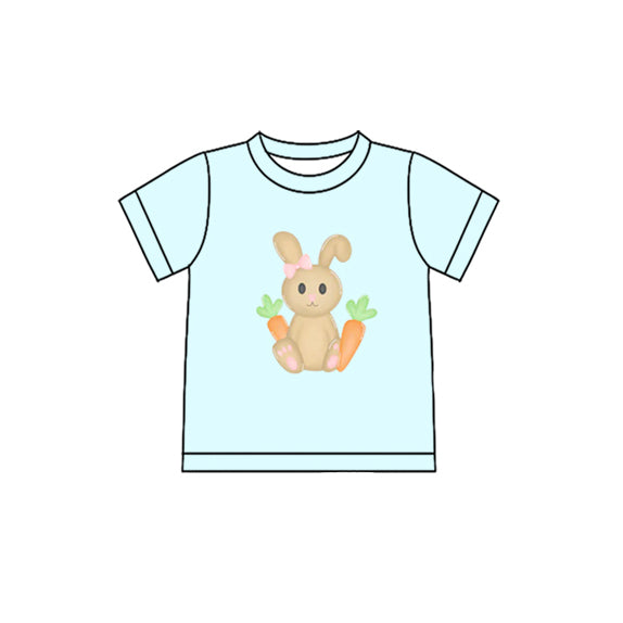 MOQ 5 Preorder GT1395 Easter Bunny Carrots Light Blue Short Sleeve Girls Tops 202510