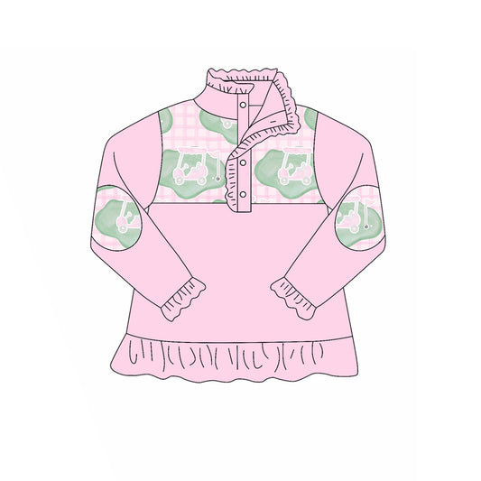 MOQ 5 Preorder GT1402 Golf Tour Bus Pink Ruffle Buttons Long Sleeve Girls Tops 202510
