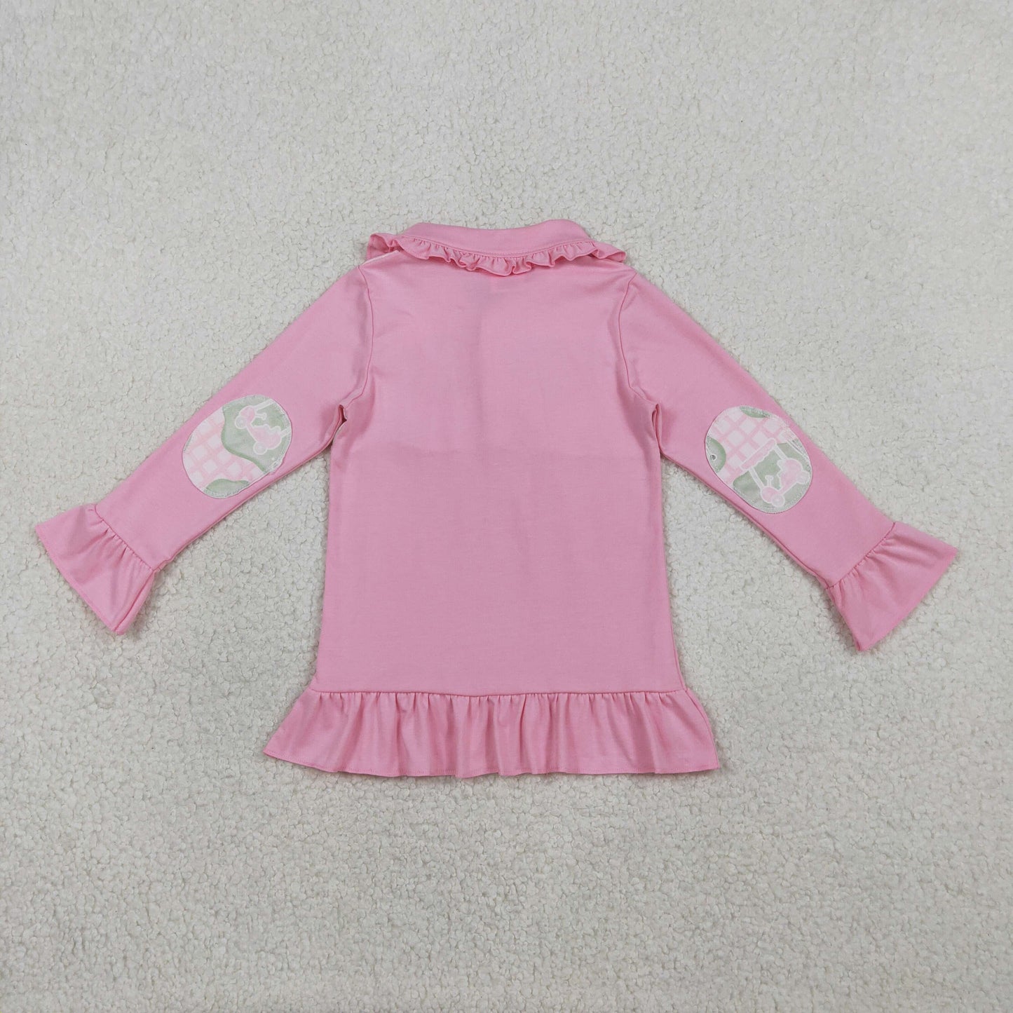 GT1402 Golf Tour Bus Pink Ruffle Buttons Long Sleeve Girls Tops 202601 RTS