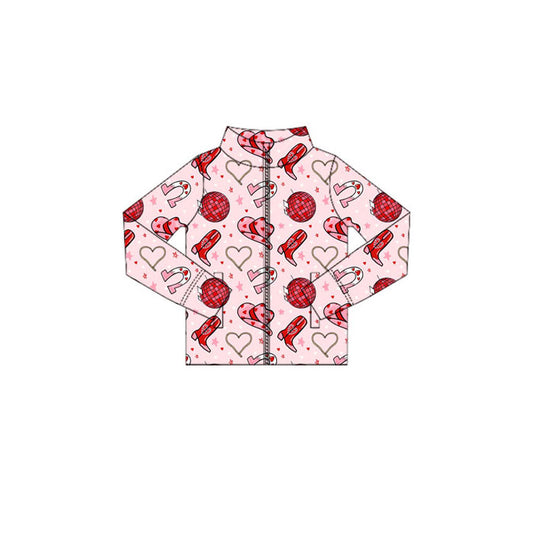 MOQ 5 PCS Preorder GT1415 Valentines Day Love Boots Pink Red Long Sleeve Girls Yoga Tops 202511