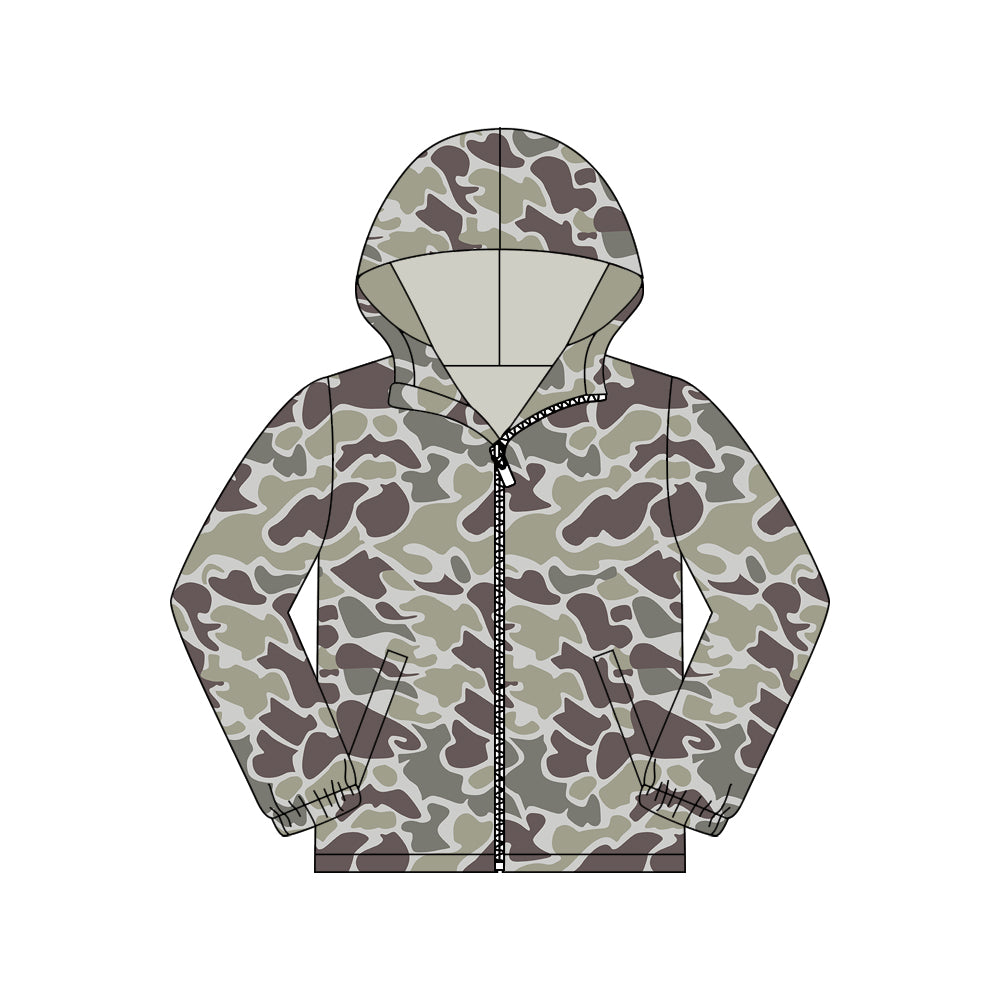 MOQ 5 PCS Preorder GT1424 Adult Female Gray Green Brown Camouflage Hooded Zipper Long Sleeve Top  202511