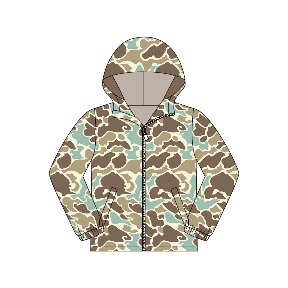 MOQ 5 PCS Preorder GT1427 Adult Female Light Green Brown Camouflage Hooded Zipper Long Sleeve Top  202511