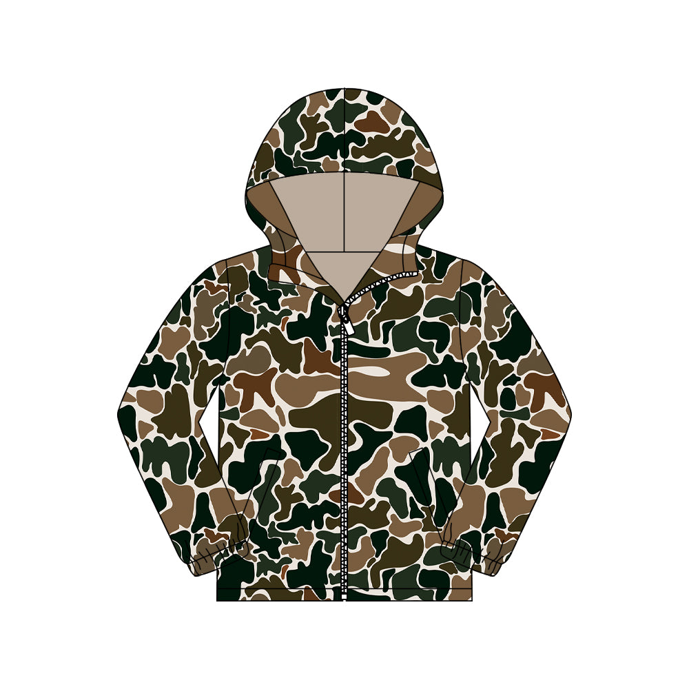 MOQ 5 PCS Preorder GT1428 Adult Female Green Brown Camouflage Hooded Zipper Long Sleeve Top  202511
