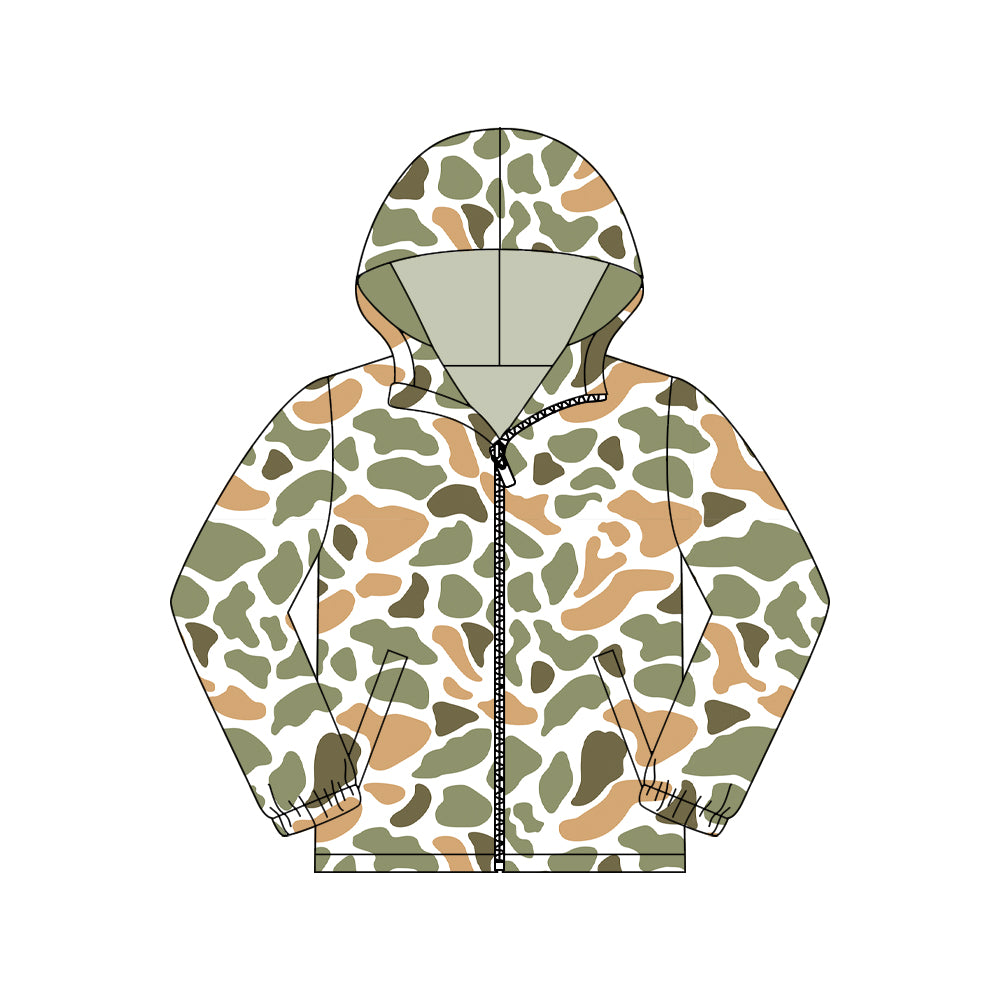 MOQ 5 PCS Preorder GT1430 Adult Female Orange Green Camouflage Hooded Zipper Long Sleeve Top  202511