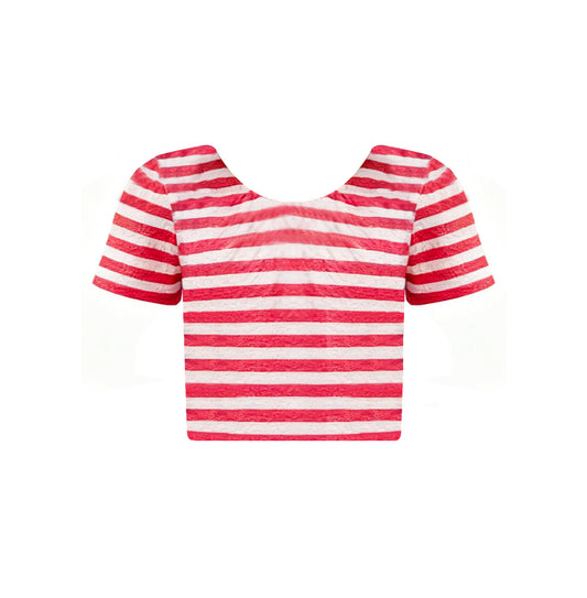 MOQ 5 PCS Preorder GT1432 Red Stripe Short Sleeve Girls Tops 202511