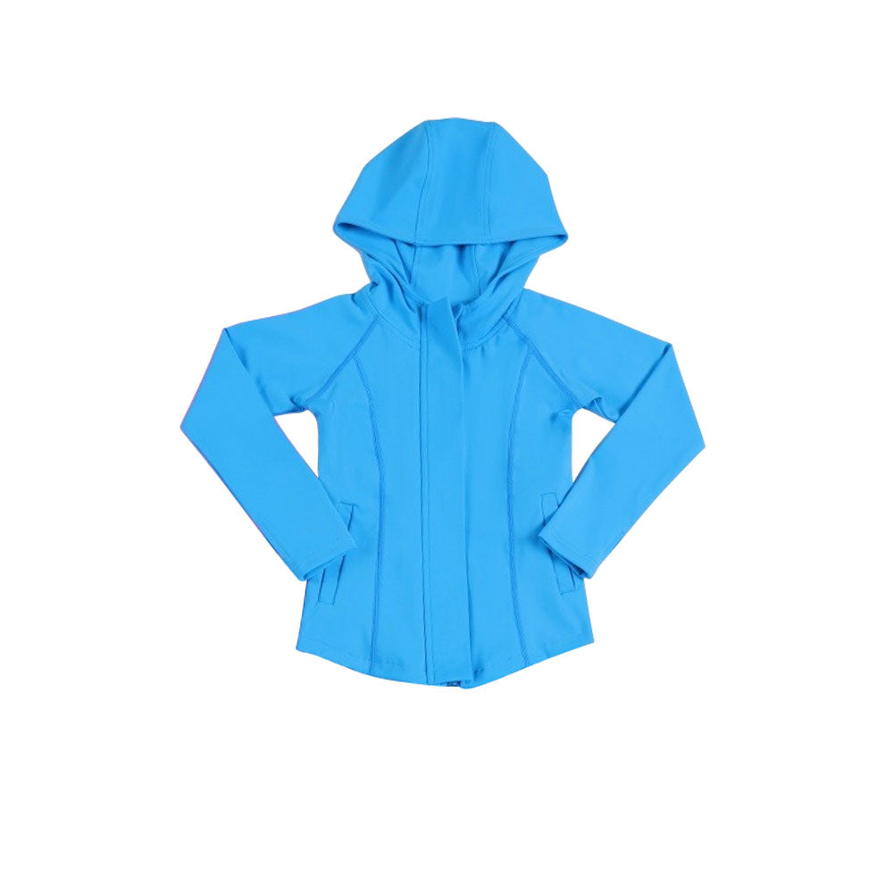 MOQ 5 PCS Preorder GT1435 Solid Blue Zip Hooded Long Sleeve Girls Yoga Tops 202511