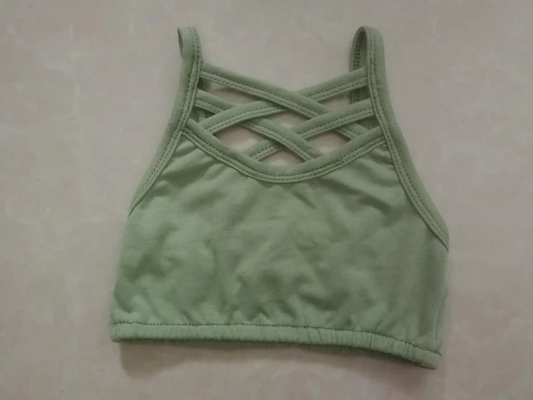 MOQ 5 PCS Preorder GT1444 Solid Pea Green Sports Vest Girls Yoga Top 202511