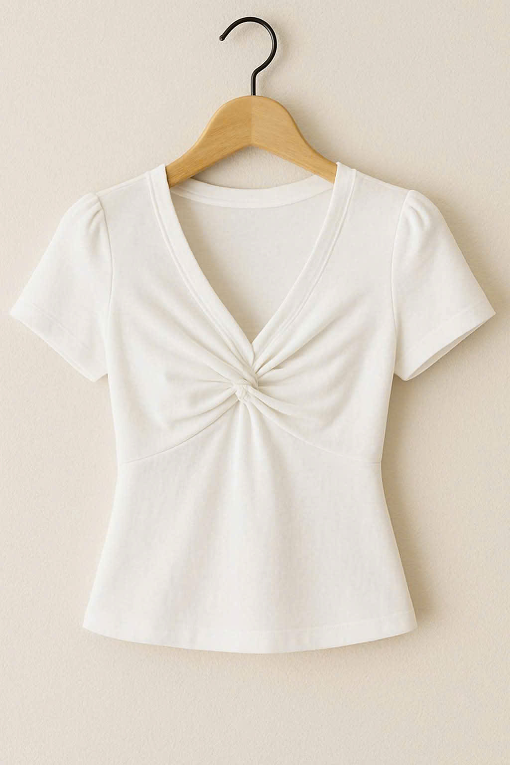 MOQ 5 PCS Preorder GT1449 Solid White V-Neck Knotted Short Sleeve Girls Yoga Top 202511