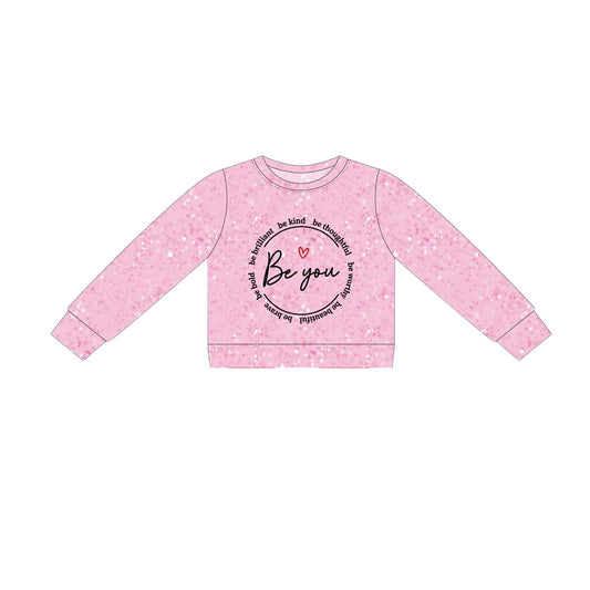 MOQ 5 PCS Preorder GT1451 Valentines Day Be You Heart Letter Pink Long Sleeve Girls Tops 202511