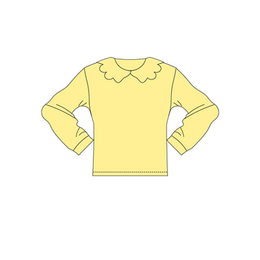 MOQ 5 PCS Preorder GT1454 Solid Yellow Doll Collar Long Sleeve Girls Yoga Tops 202511
