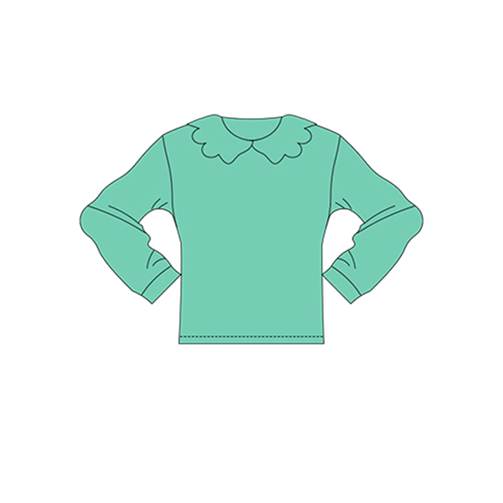 MOQ 5 PCS Preorder GT1455 Solid Lake Green Doll Collar Long Sleeve Girls Yoga Tops 202511