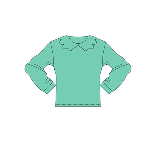 MOQ 5 PCS Preorder GT1455 Solid Lake Green Doll Collar Long Sleeve Girls Yoga Tops 202511