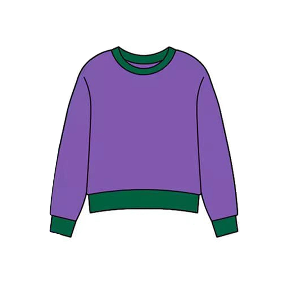 MOQ 5 PCS Preorder GT1461 Mardi Gras Green O-Neck Purple Long Sleeve Girls Yoga Tops 202511