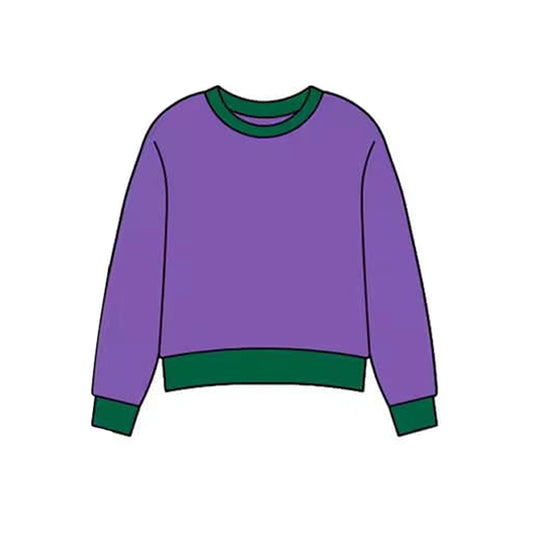 MOQ 5 PCS Preorder GT1461 Mardi Gras Green O-Neck Purple Long Sleeve Girls Yoga Tops 202511