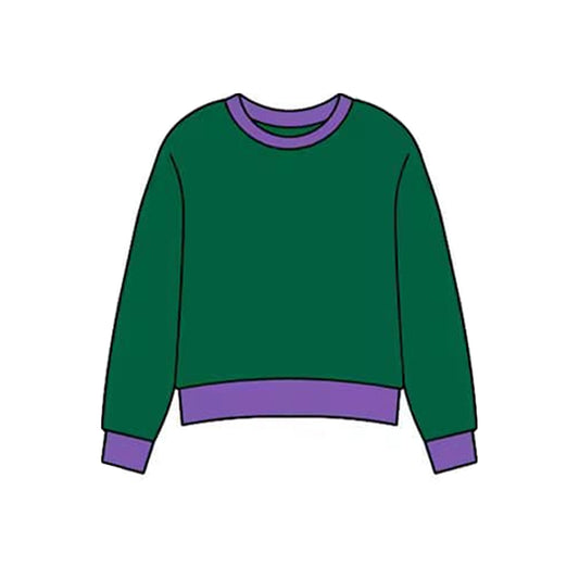 MOQ 5 PCS Preorder GT1461 Mardi Gras Purple O-Neck Green Long Sleeve Girls Yoga Tops 202511