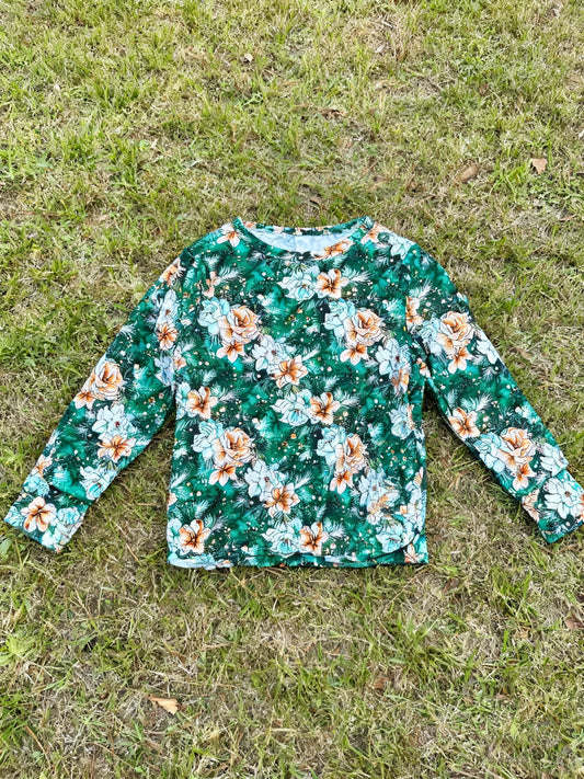 MOQ 5 PCS Preorder GT1465 Flower Green Long Sleeve Girls Tops 202511