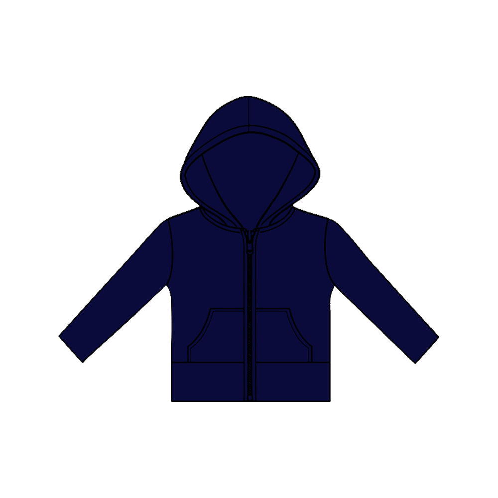 MOQ 5 PCS Preorder GT1475 Solid Navy Pocket Zipper Hooded Long Sleeve Girls Yoga Tops 202511