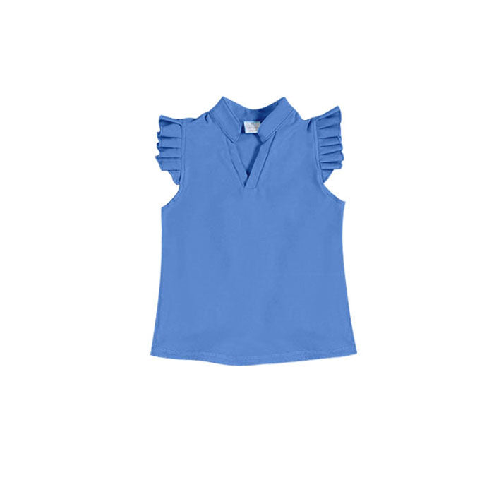 MOQ 5 PCS Preorder GT1485 Solid Blue Ruffle Flying Sleeve Girls Yoga Tops 202511