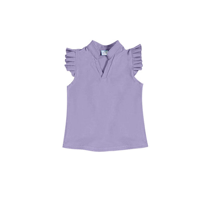 MOQ 5 PCS Preorder GT1486 Solid Purple Ruffle Flying Sleeve Girls Yoga Tops 202511