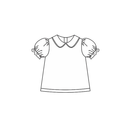 MOQ 5 PCS Preorder GT1490 Solid White Doll Collar Short Sleeve Girls Tops 202511