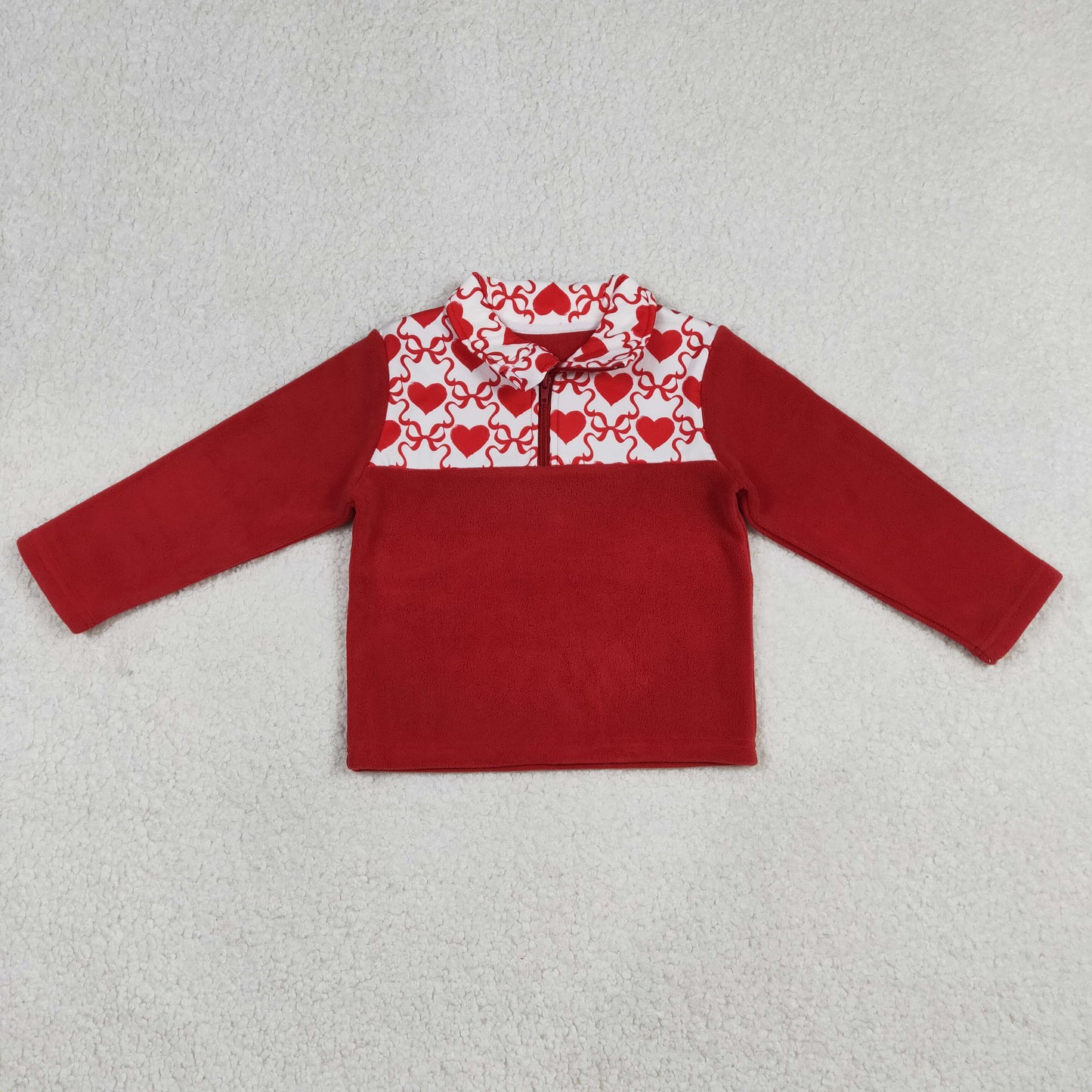 GT1505 Valentines Day Bows Love Red Plush Long Sleeve Girls Tops 202512 RTS