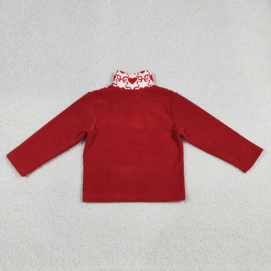 GT1505 Valentines Day Bows Love Red Plush Long Sleeve Girls Tops 202512 RTS