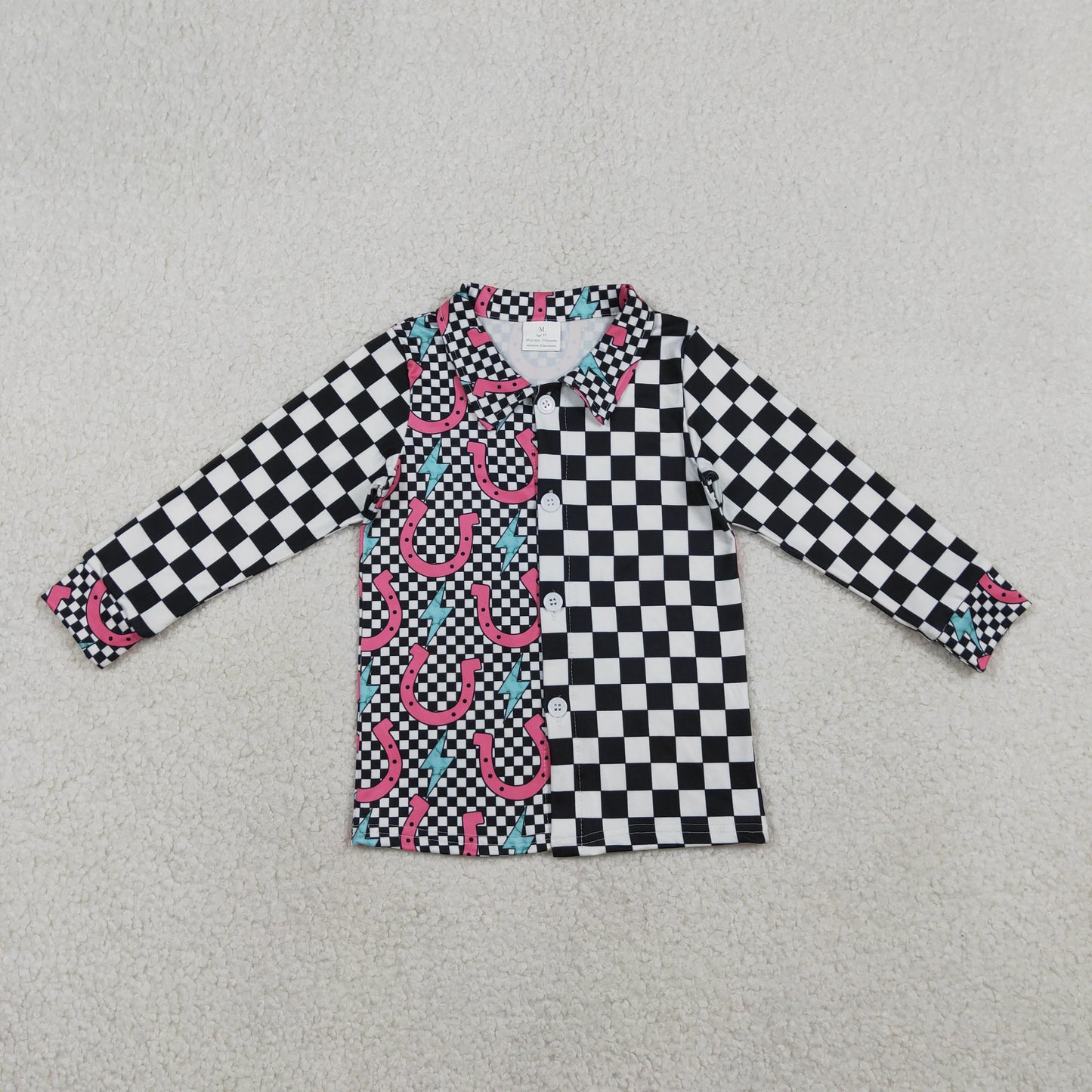 GT1509 Lightning Plaid Polo Buttons Long Sleeve Girls Tops 202603 RTS