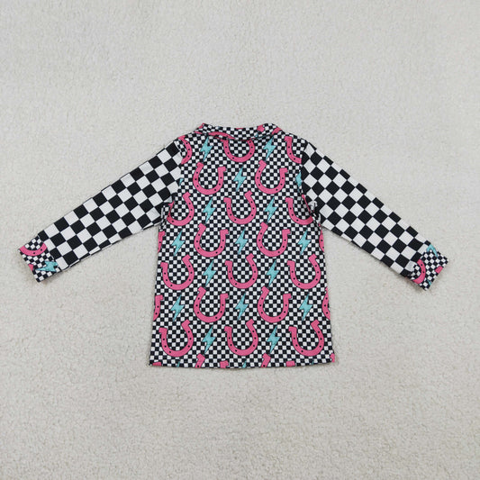 GT1509 Lightning Plaid Polo Buttons Long Sleeve Girls Tops 202603 RTS