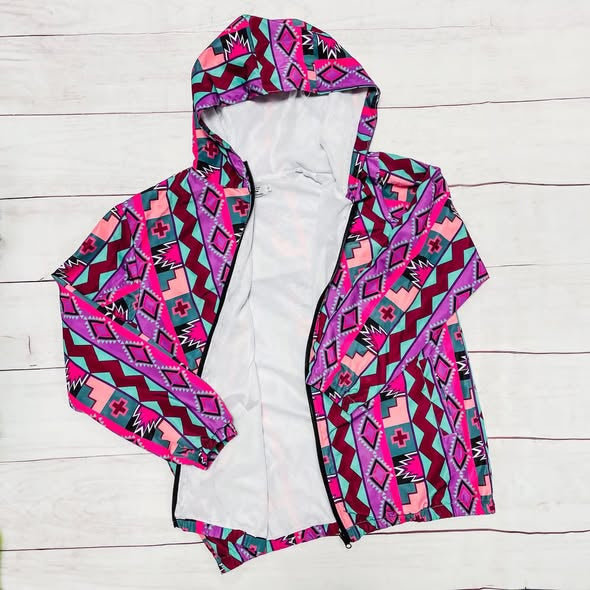 MOQ 5 PCS Preorder GT1511 Cowgirl Geometric Purple Zip Hooded Long Sleeve Girls Tops 202511