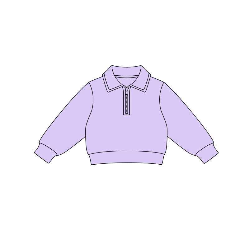 MOQ 5 PCS Preorder GT1514 Solid Light Purple Zipper Collar Long Sleeve Girls Yoga Tops 202511