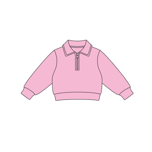 MOQ 5 PCS Preorder GT1517 Solid Pink Zipper Collar Long Sleeve Girls Yoga Tops 202511