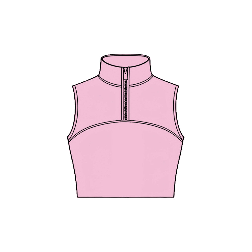 MOQ 5 PCS Preorder GT1526 Solid Pink Zip Collar Sleeveless Girls Yoga Tops 202511