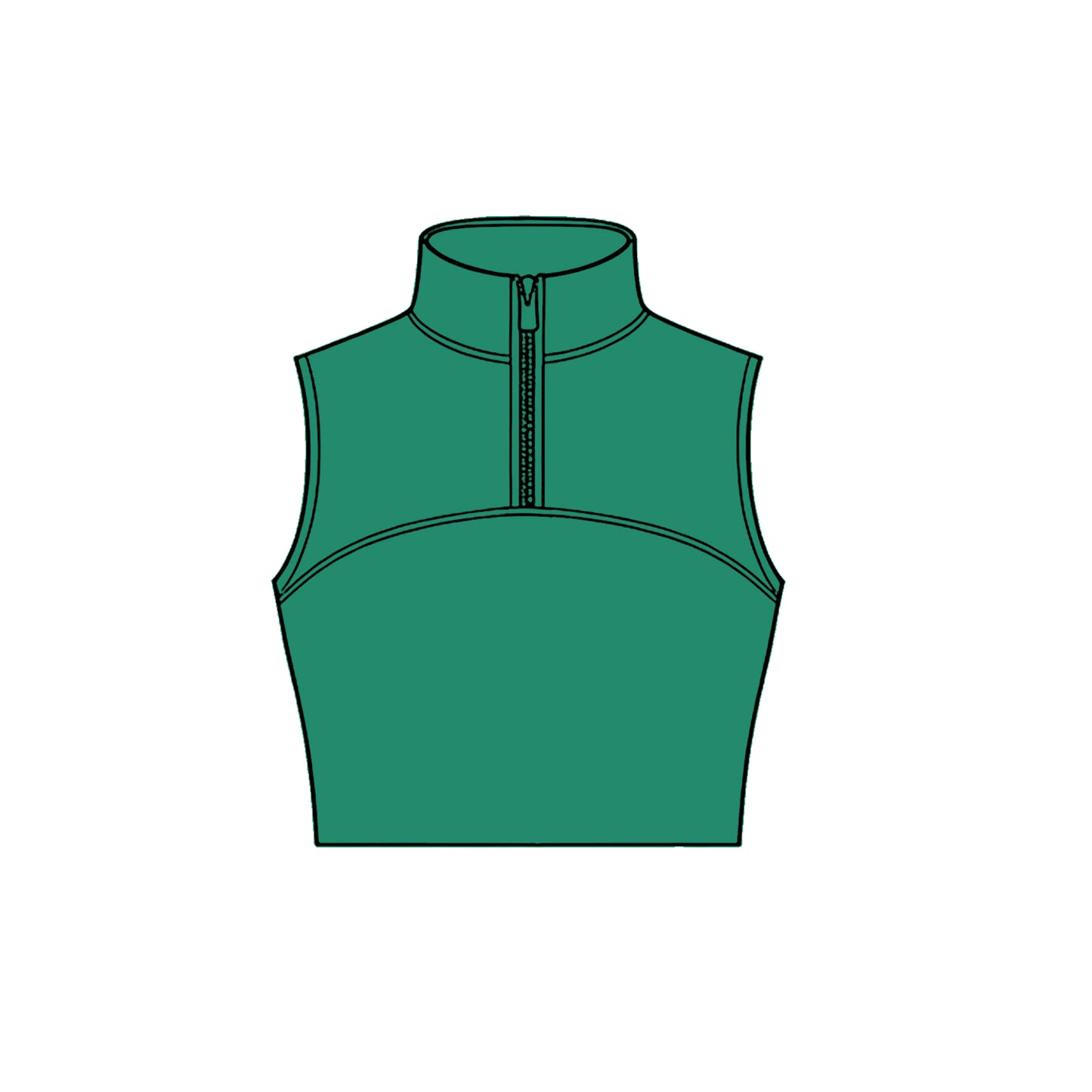 MOQ 5 PCS Preorder GT1533 Solid Dark Green Zip Collar Sleeveless Girls Yoga Tops 202511