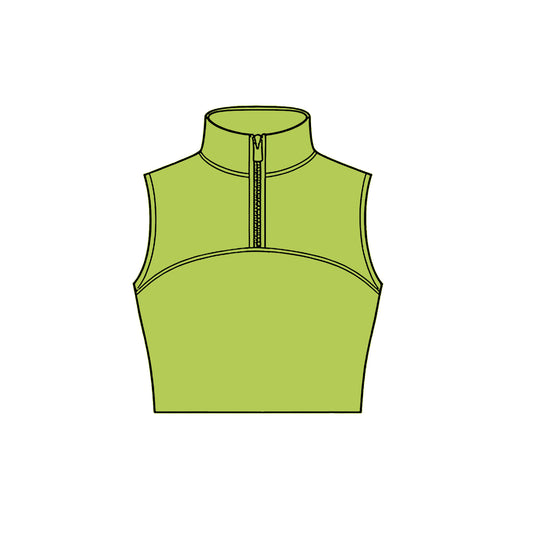MOQ 5 PCS Preorder GT1534 Solid Grass Green Zip Collar Sleeveless Girls Yoga Tops 202511